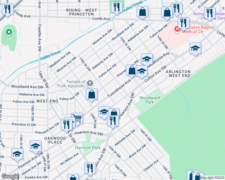 map of restaurants, bars, coffee shops, grocery stores, and more near 1400 Tuscaloosa Avenue in Birmingham