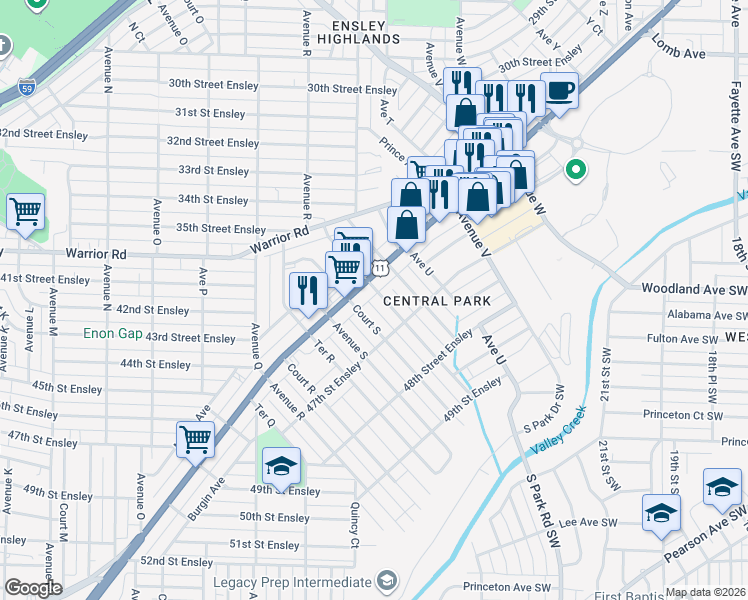 map of restaurants, bars, coffee shops, grocery stores, and more near 1937 Bessemer Road in Birmingham