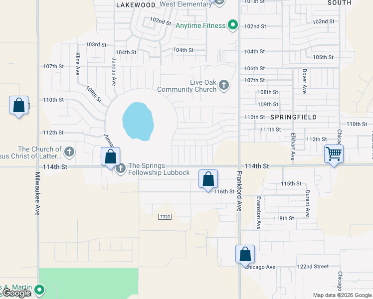 map of restaurants, bars, coffee shops, grocery stores, and more near 6109 County Road 7300 in Lubbock