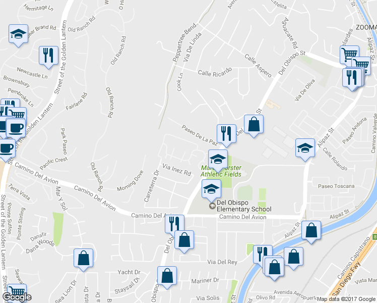 map of restaurants, bars, coffee shops, grocery stores, and more near 32426 Spyglass Court in San Juan Capistrano