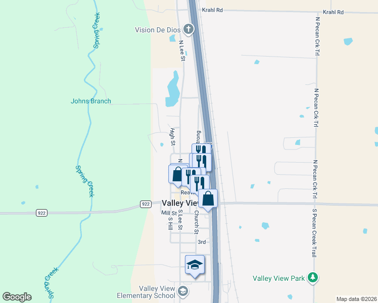 map of restaurants, bars, coffee shops, grocery stores, and more near 305 Armstrong Street in Valley View