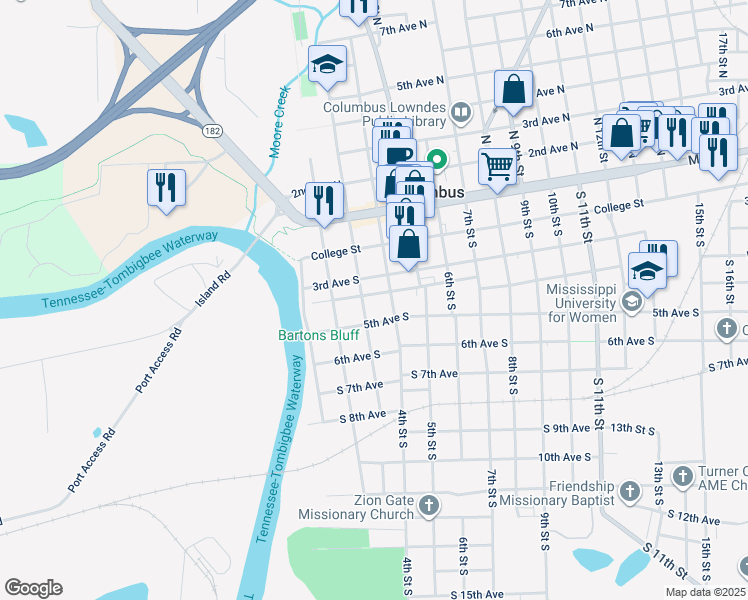 map of restaurants, bars, coffee shops, grocery stores, and more near 324 North 4th Street in Columbus