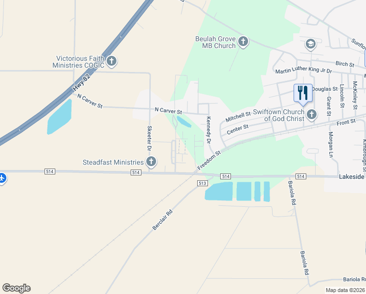 map of restaurants, bars, coffee shops, grocery stores, and more near 600 County Road 362 in Itta Bena