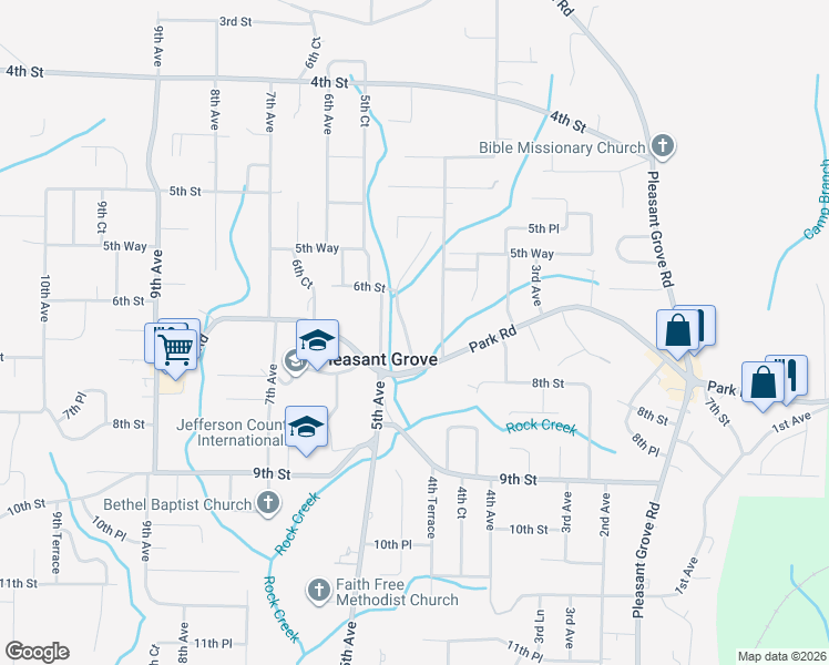 map of restaurants, bars, coffee shops, grocery stores, and more near 633 4th Terrace in Pleasant Grove