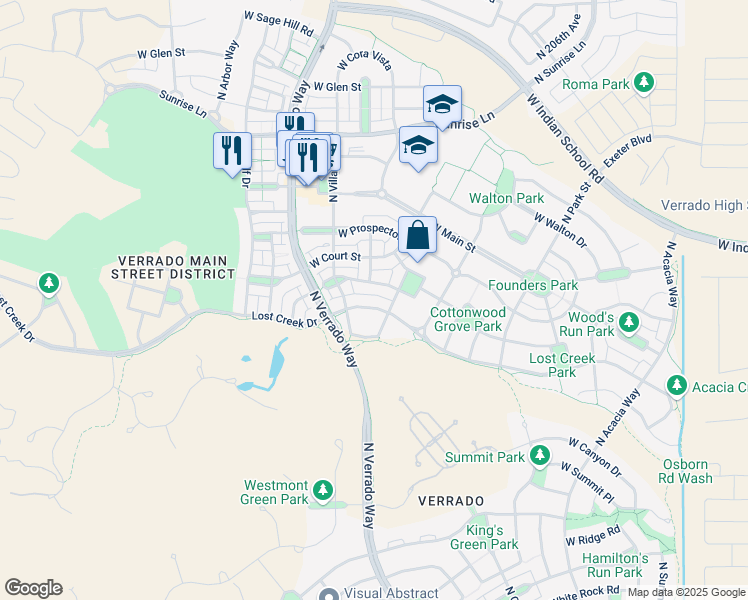 map of restaurants, bars, coffee shops, grocery stores, and more near 20958 West Lost Creek Drive West in Buckeye