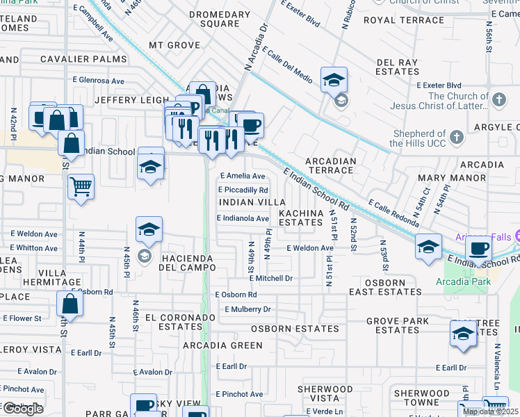 map of restaurants, bars, coffee shops, grocery stores, and more near 4917 East Fairmount Avenue in Phoenix