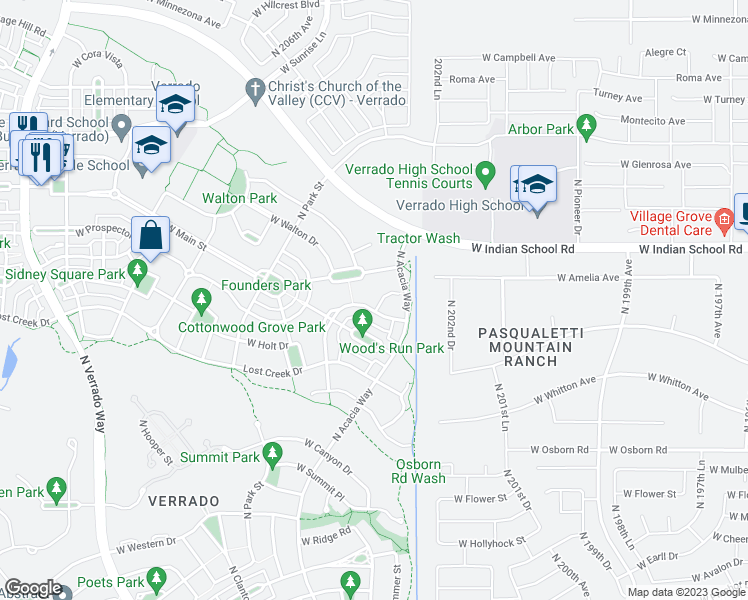 map of restaurants, bars, coffee shops, grocery stores, and more near 3934 North Kibbey Court in Buckeye