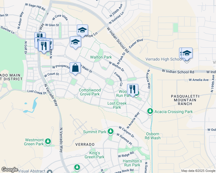 map of restaurants, bars, coffee shops, grocery stores, and more near 3949 North Park Street in Buckeye