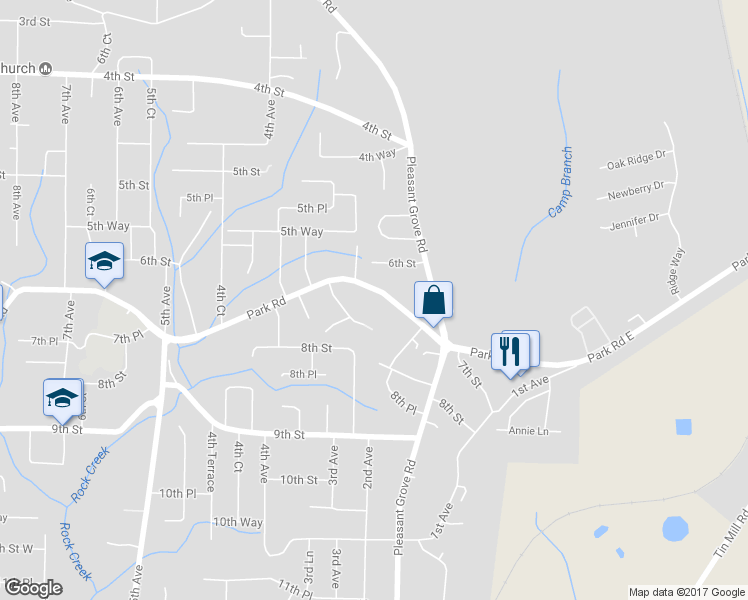 map of restaurants, bars, coffee shops, grocery stores, and more near 159 Park Road in Pleasant Grove