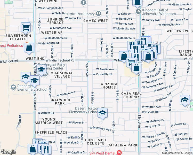 map of restaurants, bars, coffee shops, grocery stores, and more near 8630 West Fairmount Avenue in Phoenix