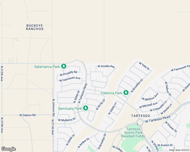map of restaurants, bars, coffee shops, grocery stores, and more near 3955 North 308th Drive in Buckeye