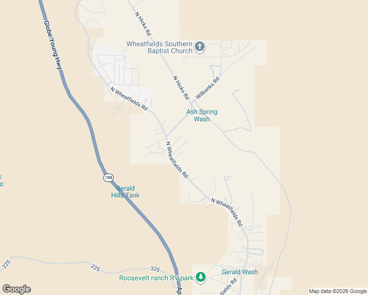 map of restaurants, bars, coffee shops, grocery stores, and more near 1695 North Wheatfields Road in Globe