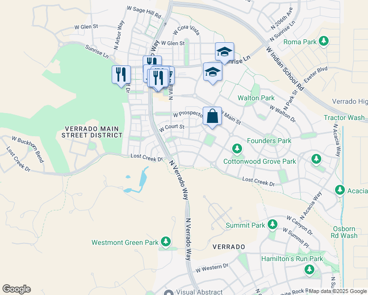 map of restaurants, bars, coffee shops, grocery stores, and more near 20958 West Lost Creek Drive West in Buckeye