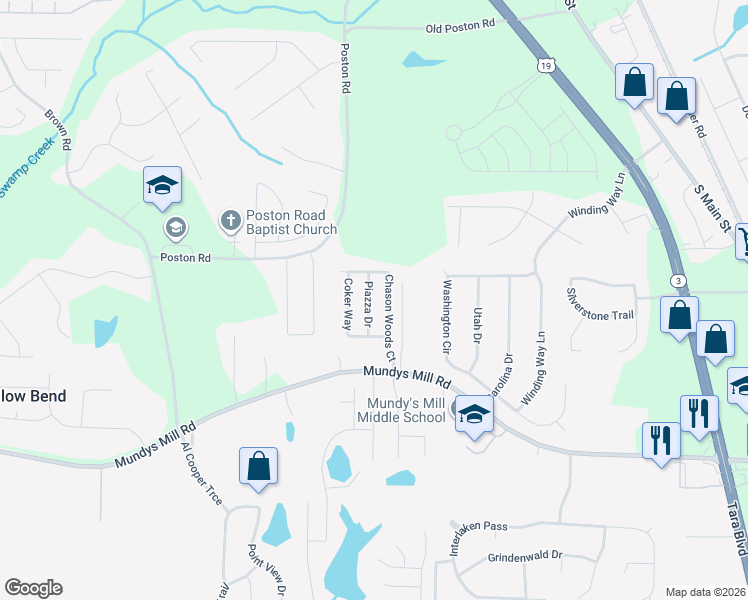 map of restaurants, bars, coffee shops, grocery stores, and more near 6618 Piazza Drive in Jonesboro