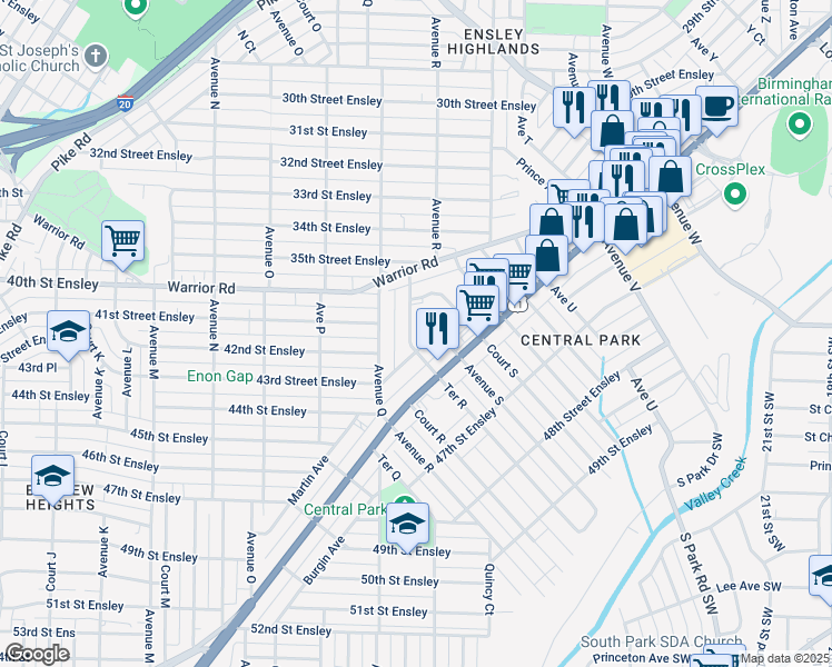 map of restaurants, bars, coffee shops, grocery stores, and more near 4129 Ter R in Birmingham