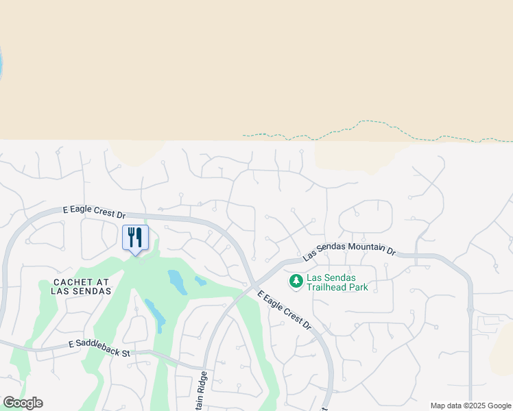 map of restaurants, bars, coffee shops, grocery stores, and more near 7762 East Wolf Canyon Street in Mesa