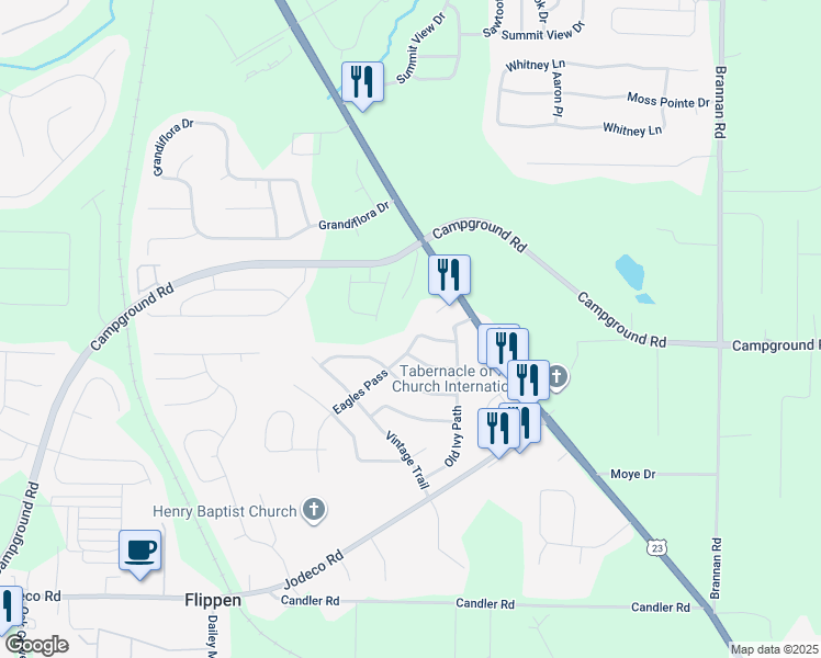 map of restaurants, bars, coffee shops, grocery stores, and more near 1194 Eagles Pass in McDonough