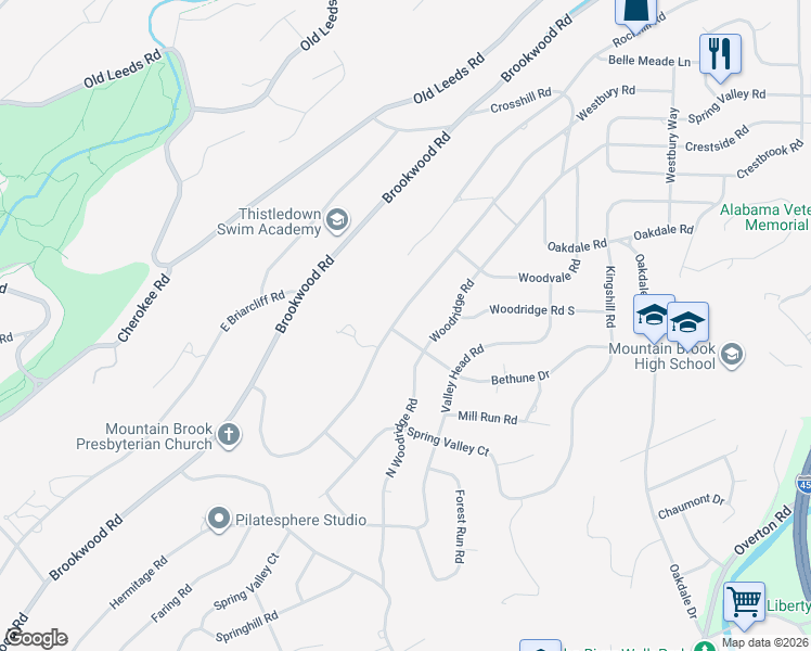 map of restaurants, bars, coffee shops, grocery stores, and more near 3429 Westbury Road in Birmingham