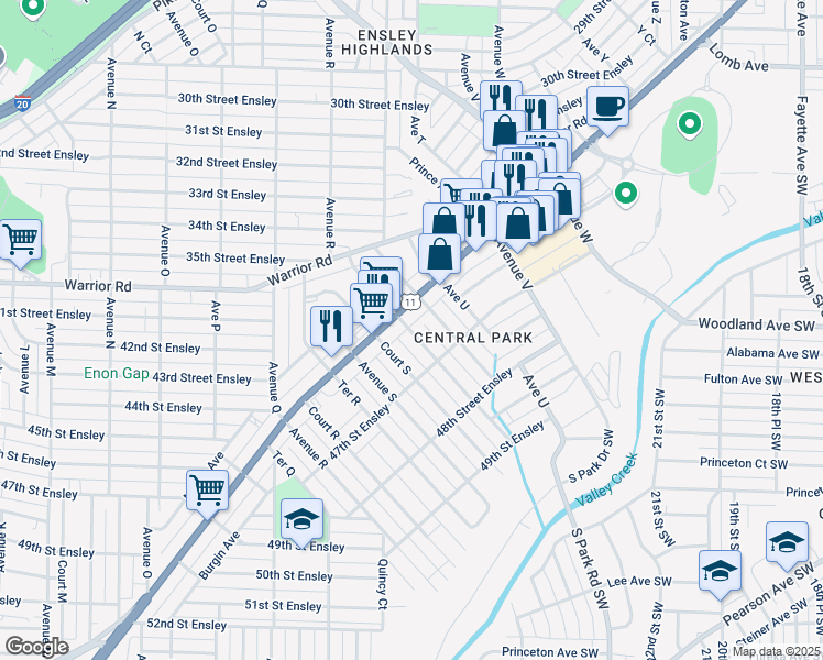 map of restaurants, bars, coffee shops, grocery stores, and more near 4620 Avenue T in Birmingham