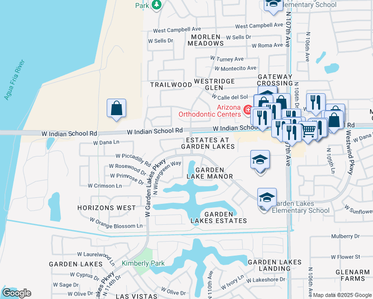 map of restaurants, bars, coffee shops, grocery stores, and more near 11101 West Amelia Avenue in Avondale