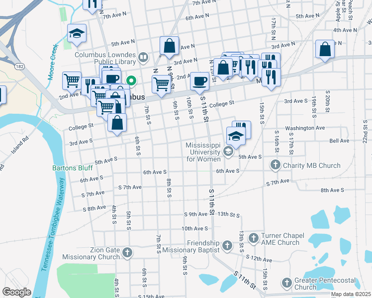 map of restaurants, bars, coffee shops, grocery stores, and more near 417 9th St S in Columbus