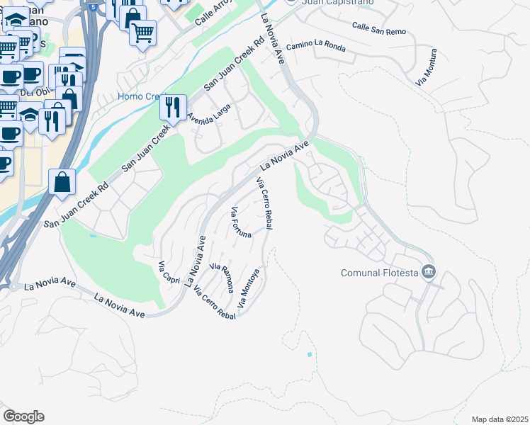 map of restaurants, bars, coffee shops, grocery stores, and more near 27627 Paseo Tiara in San Juan Capistrano