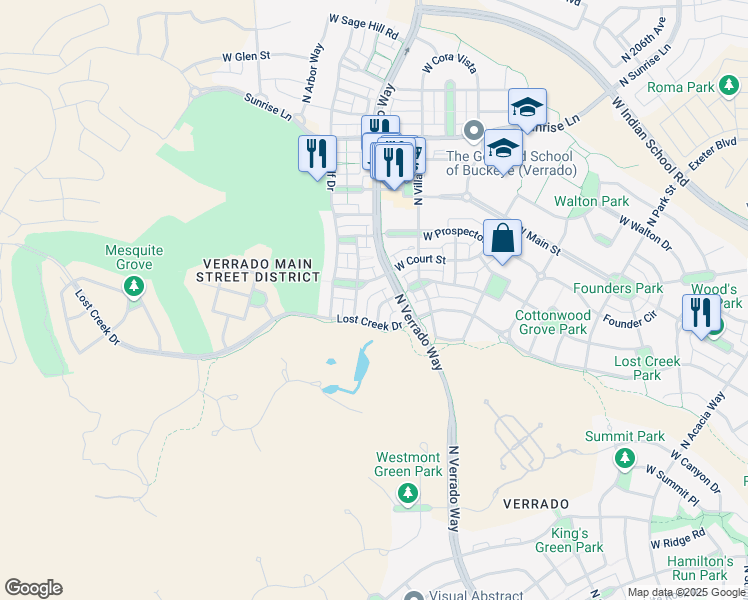 map of restaurants, bars, coffee shops, grocery stores, and more near 3950 North Edith Way in Buckeye
