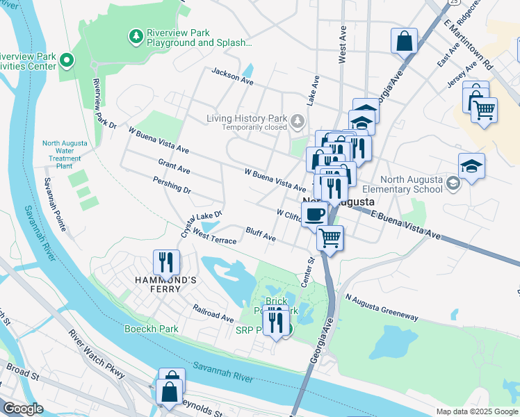 map of restaurants, bars, coffee shops, grocery stores, and more near 308 W Clifton Ave in North Augusta