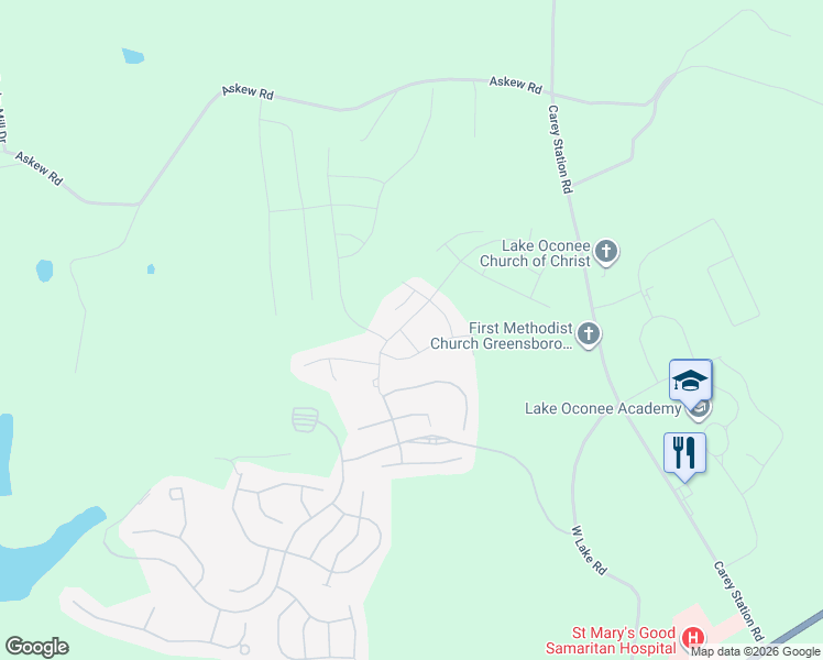 map of restaurants, bars, coffee shops, grocery stores, and more near 4661 Carey Station Road in Greensboro