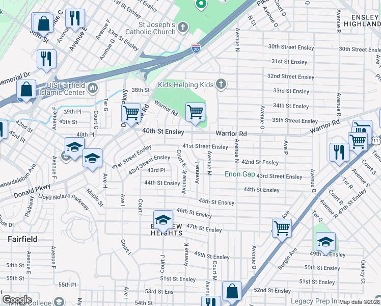 map of restaurants, bars, coffee shops, grocery stores, and more near 4108 Avenue L in Birmingham