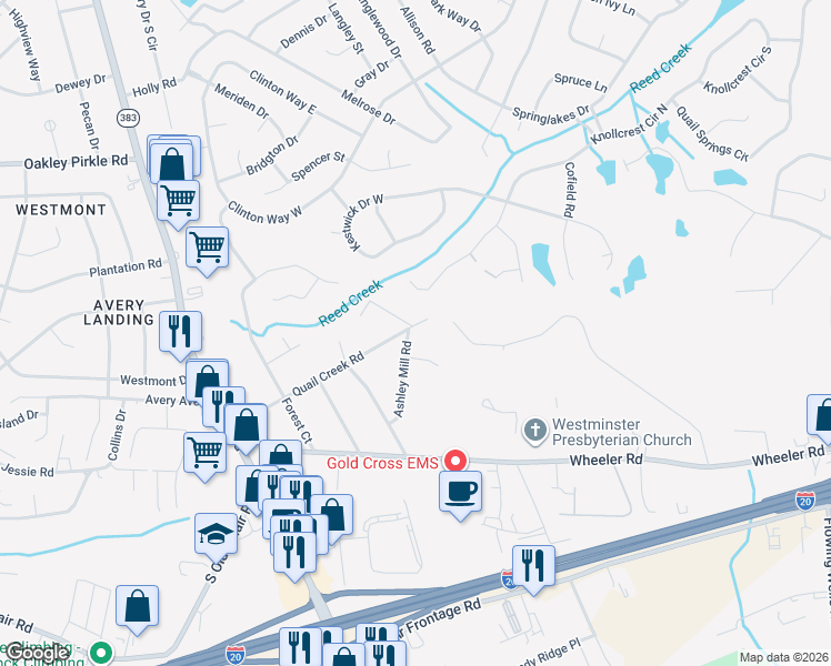 map of restaurants, bars, coffee shops, grocery stores, and more near 4350 Quail Creek Road in Martinez