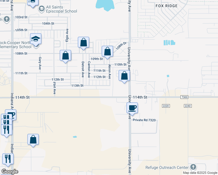 map of restaurants, bars, coffee shops, grocery stores, and more near 2611 113th Street in Lubbock