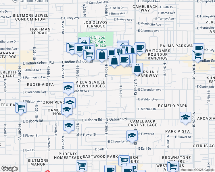map of restaurants, bars, coffee shops, grocery stores, and more near 3807 North 30th Street in Phoenix