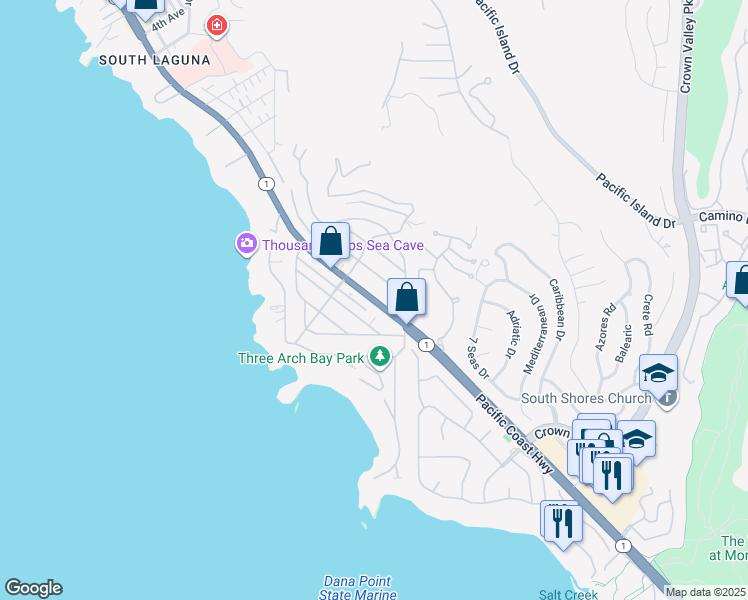 map of restaurants, bars, coffee shops, grocery stores, and more near 32392 Coast Highway in Laguna Beach