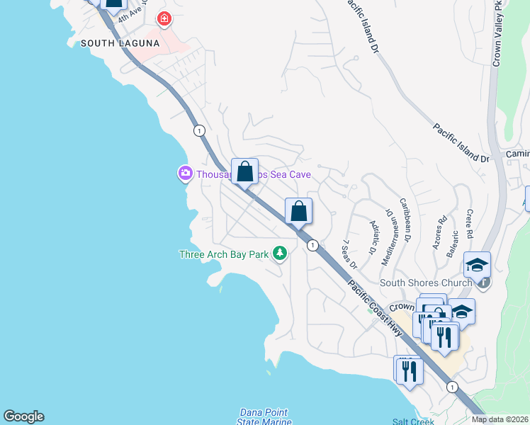 map of restaurants, bars, coffee shops, grocery stores, and more near 11 South Callecita in Laguna Beach