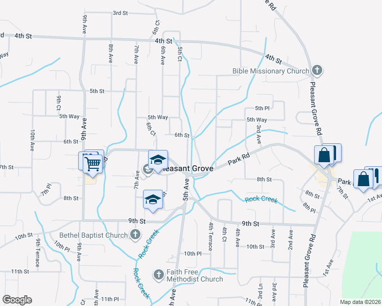 map of restaurants, bars, coffee shops, grocery stores, and more near 631 5th Avenue in Pleasant Grove