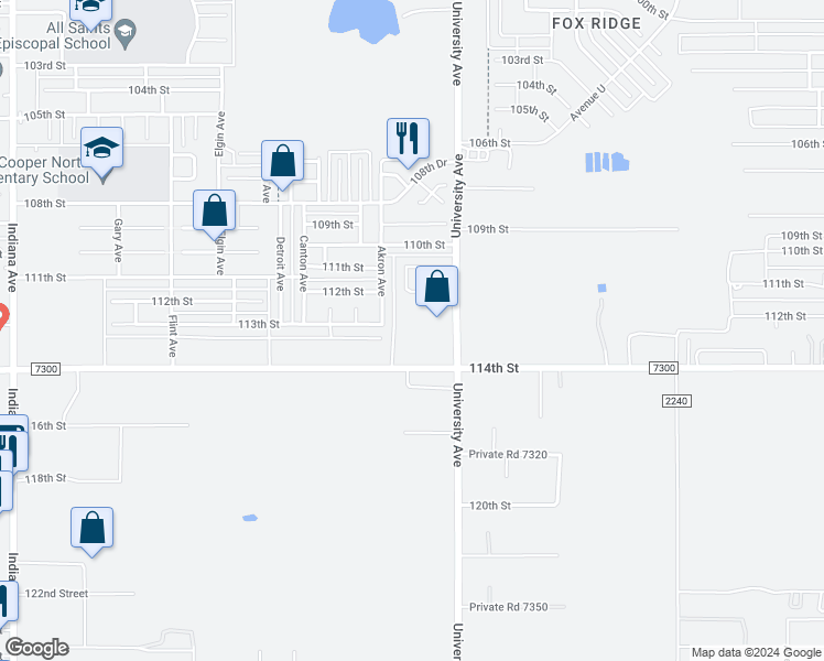 map of restaurants, bars, coffee shops, grocery stores, and more near 11206 University Avenue in Lubbock