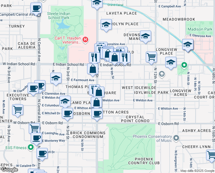 map of restaurants, bars, coffee shops, grocery stores, and more near 3823 North 8th Street in Phoenix