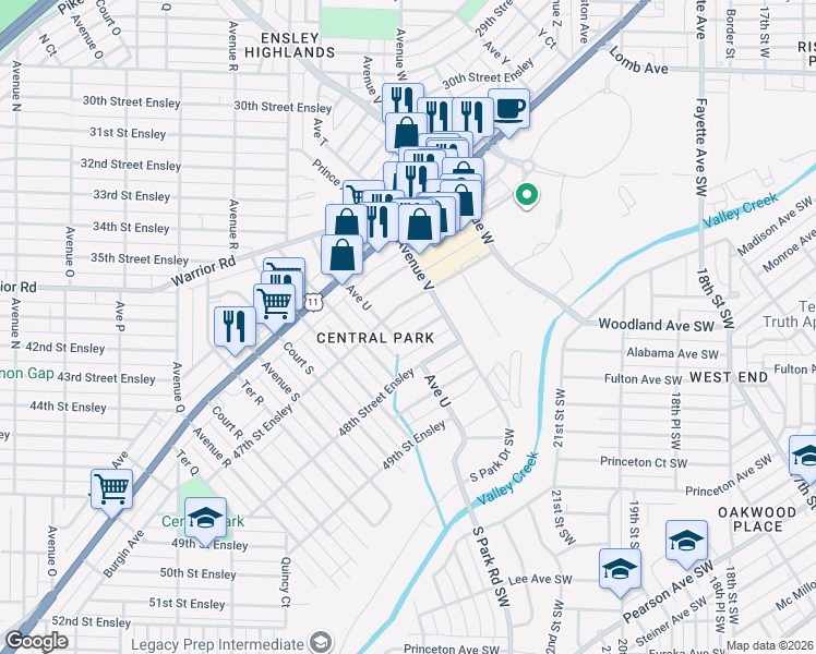 map of restaurants, bars, coffee shops, grocery stores, and more near 2112 47th Place Ensley in Birmingham