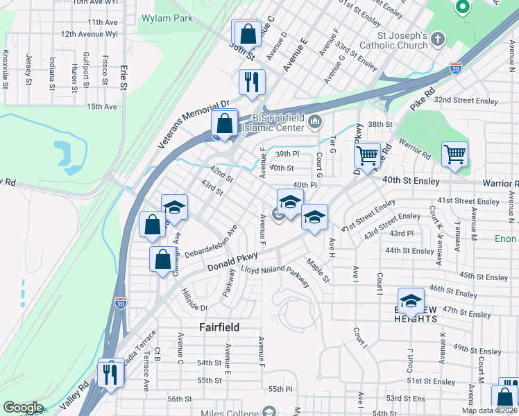 map of restaurants, bars, coffee shops, grocery stores, and more near 600 43rd Street in Fairfield