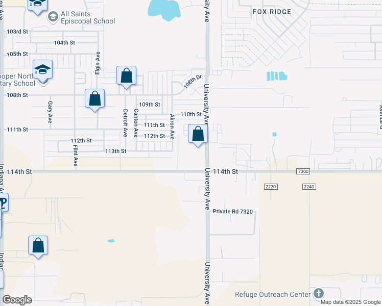 map of restaurants, bars, coffee shops, grocery stores, and more near 11206 University Avenue in Lubbock