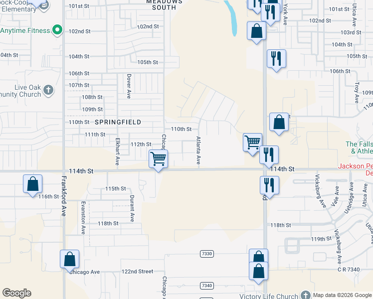 map of restaurants, bars, coffee shops, grocery stores, and more near 5402 112th Street in Lubbock