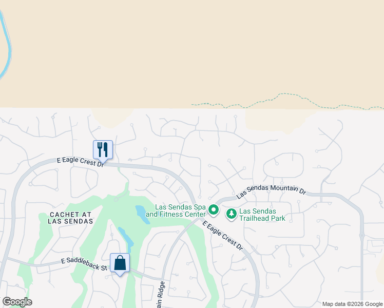 map of restaurants, bars, coffee shops, grocery stores, and more near 7714 East Wolf Canyon Street in Mesa