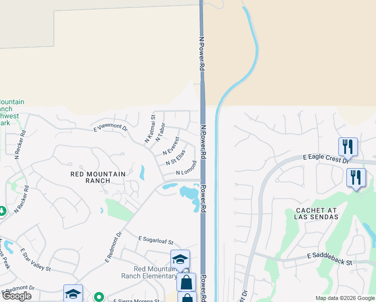 map of restaurants, bars, coffee shops, grocery stores, and more near 4223 North Saint Elias in Mesa
