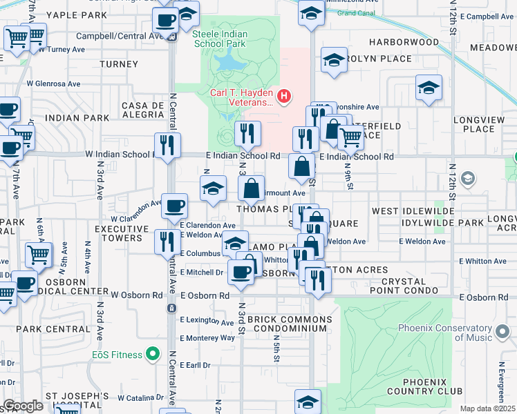 map of restaurants, bars, coffee shops, grocery stores, and more near 3820 North 4th Street in Phoenix