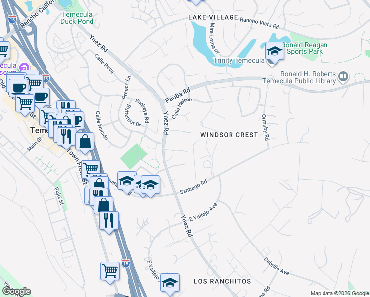 map of restaurants, bars, coffee shops, grocery stores, and more near 29960 Vía Serrito in Temecula