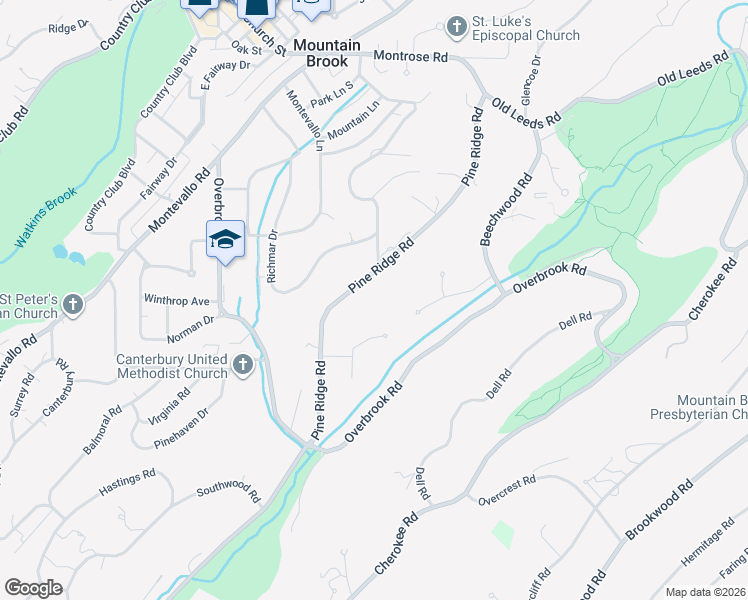 map of restaurants, bars, coffee shops, grocery stores, and more near 3217 Pine Ridge Road in Mountain Brook