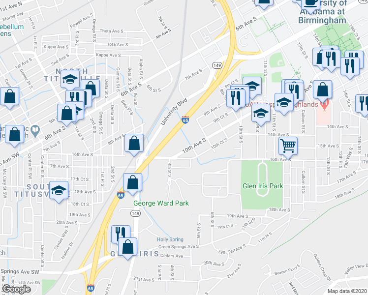 map of restaurants, bars, coffee shops, grocery stores, and more near 420 10th Avenue South in Birmingham