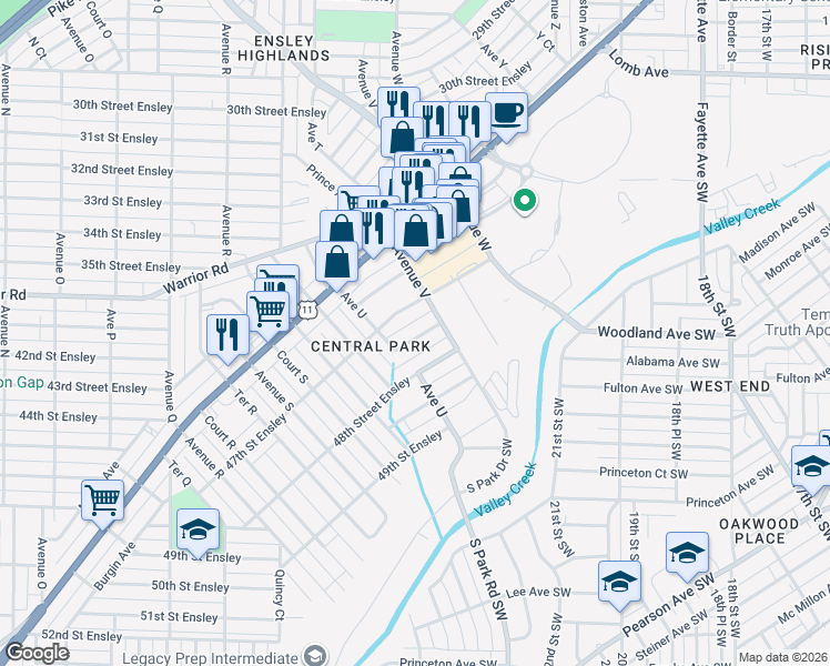 map of restaurants, bars, coffee shops, grocery stores, and more near 2112 47th Place Ensley in Birmingham