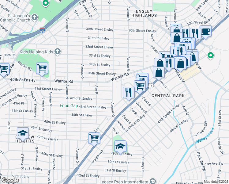 map of restaurants, bars, coffee shops, grocery stores, and more near 4100 Avenue Q in Birmingham